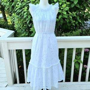 New! J Crew White Eyelet A-Line Dress Ruffled Sleeves NWT
